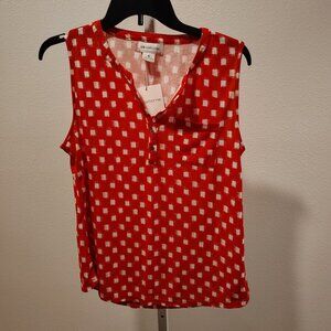 Liz Claiborne Women's Red and White Slub Henley Tank Top Size M NWT